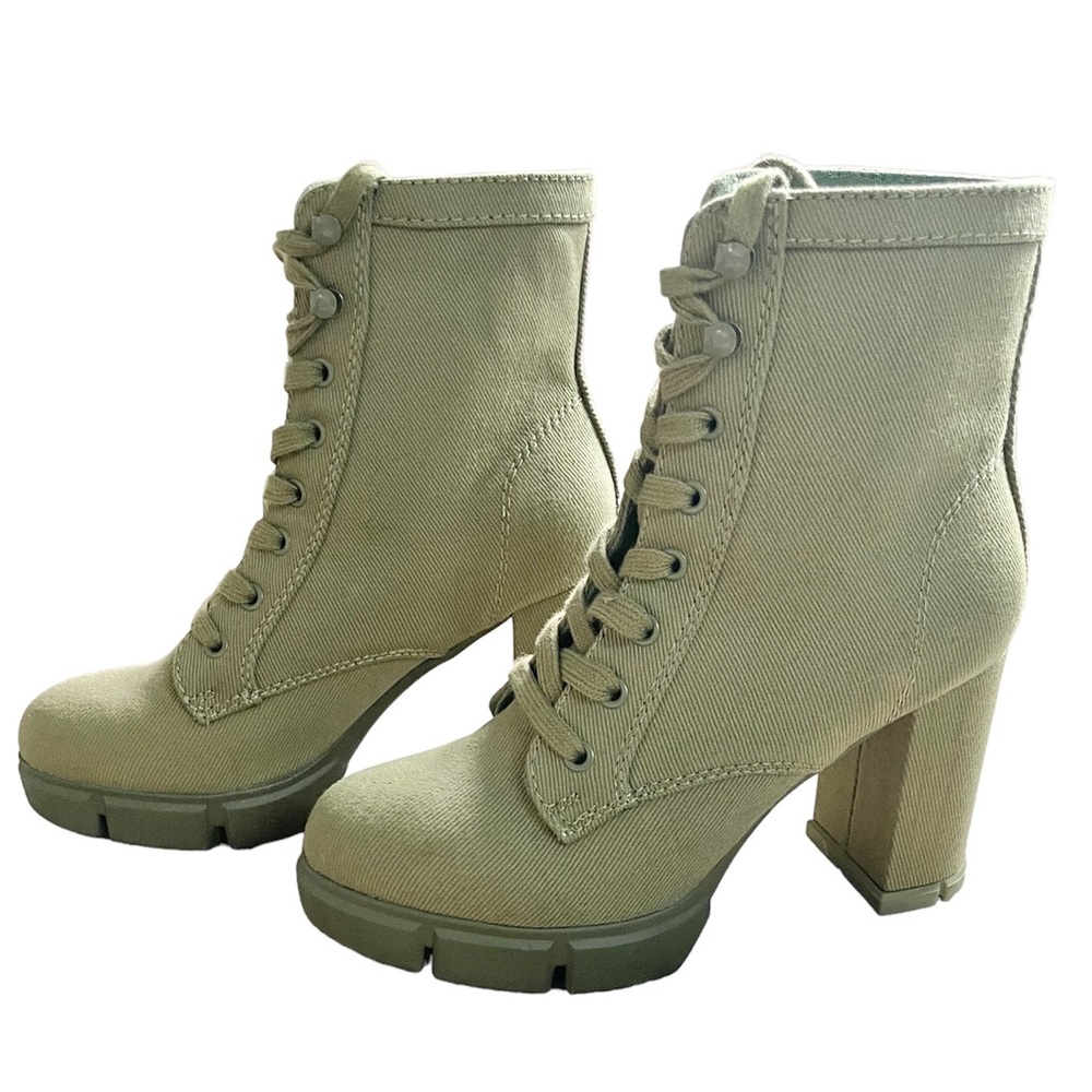 Espirit Kendra Army Green Textile Heeled Lace-Up Boots